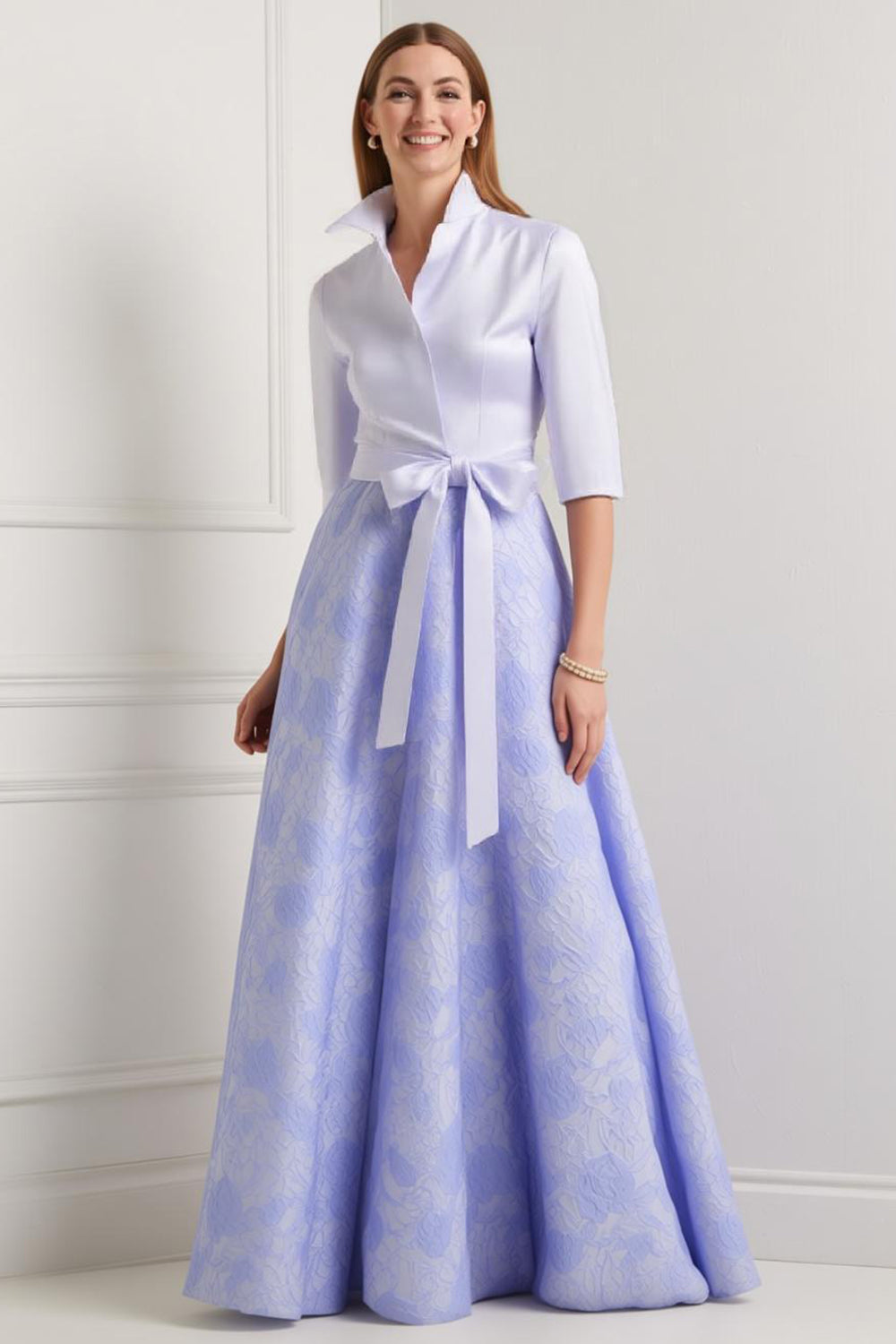 blue and white floral mother of the bride dress Teri Jon Dress 246027