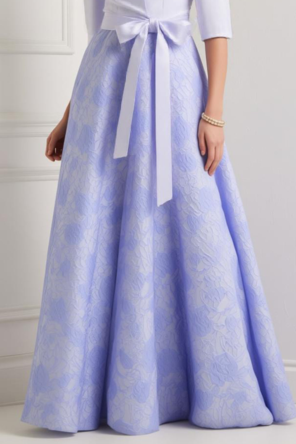 WEDTREND Women Mother Of The Bride Dress with Sash Blue White Floral Satin A-Line Half Sleeves Wedding Party Dress WEDTREND Women Mother Of The Bride Dress with Sash Blue White Floral Satin A-Line Half Sleeves Wedding Party Dress