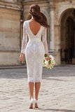 Ivory Lace Sheath Midi Bridal Shower Dress with Long Sleeves