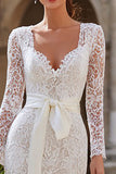 Ivory Lace Sheath Midi Bridal Shower Dress with Long Sleeves