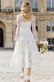 Ivory Lace A-Line Midi Bridal Shower Dress With Long Sleeves