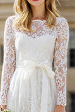 Ivory Lace A-Line Midi Bridal Shower Dress With Long Sleeves