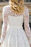 Ivory Lace A-Line Midi Bridal Shower Dress With Long Sleeves