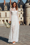 Lace Ivory A-Line Boho Wedding Dress With Long Sleeves