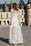 Lace Ivory A-Line Boho Wedding Dress With Long Sleeves