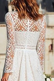 Lace Ivory A-Line Boho Wedding Dress With Long Sleeves