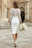 Elegant Ivory Sheath Midi Rehearsal Dinner Dress With Lace Long Sleeves