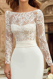 Elegant Ivory Sheath Midi Rehearsal Dinner Dress With Lace Long Sleeves