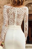 Elegant Ivory Sheath Midi Rehearsal Dinner Dress With Lace Long Sleeves