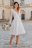 Elegant Ivory A-Line Lace Bridal Shower Dress With Bow
