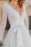 Elegant Ivory A-Line Lace Bridal Shower Dress With Bow