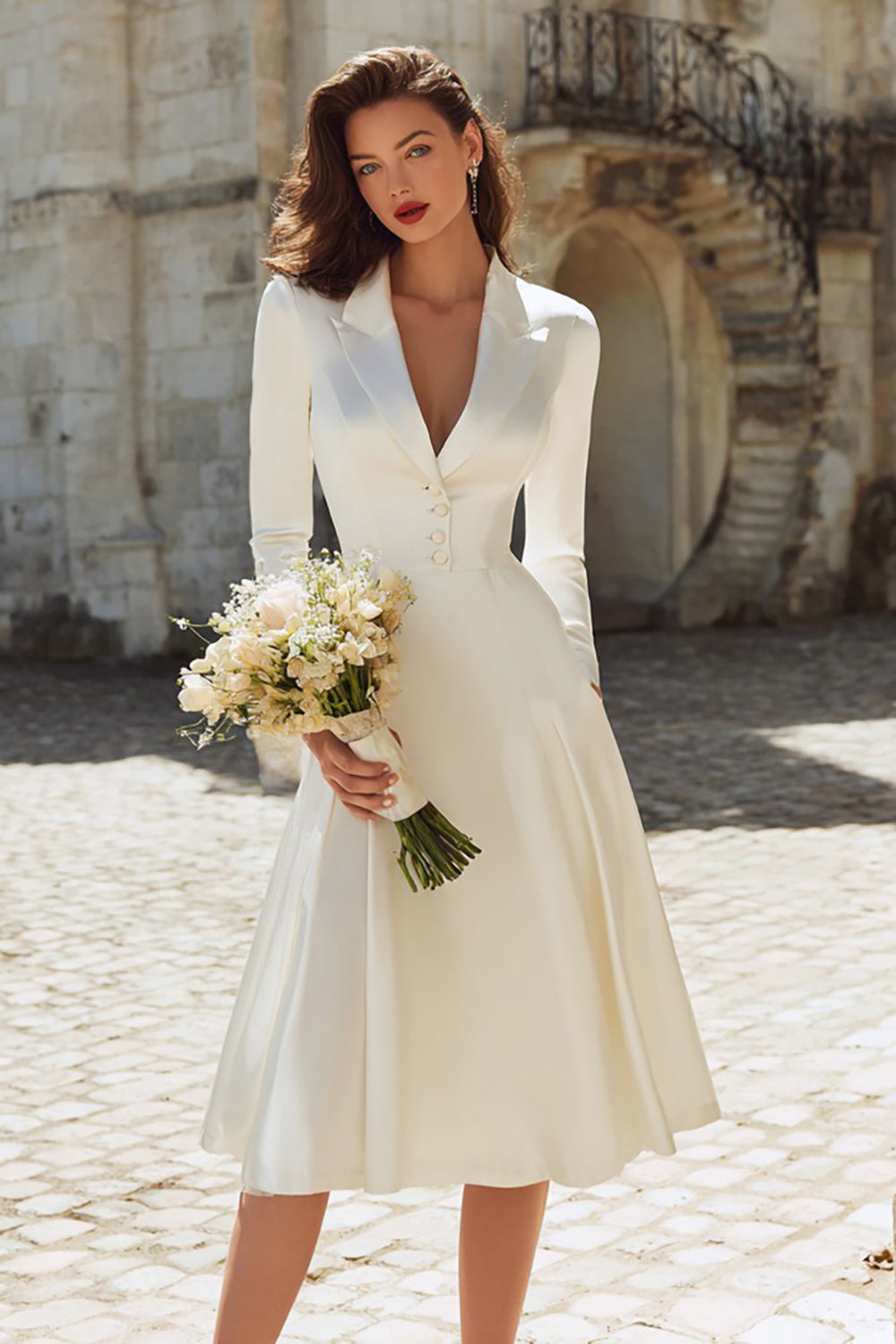 a line courthouse wedding dress ZAPAKA Women White Lace Courthouse Wedding Dress Bateau Neck A Line Tulle Midi Rehearsal Dinner Dress, White / US2