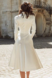 Ivory A-Line Satin V-Neck Courthouse Wedding Dress