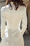 Ivory A-Line Satin V-Neck Courthouse Wedding Dress