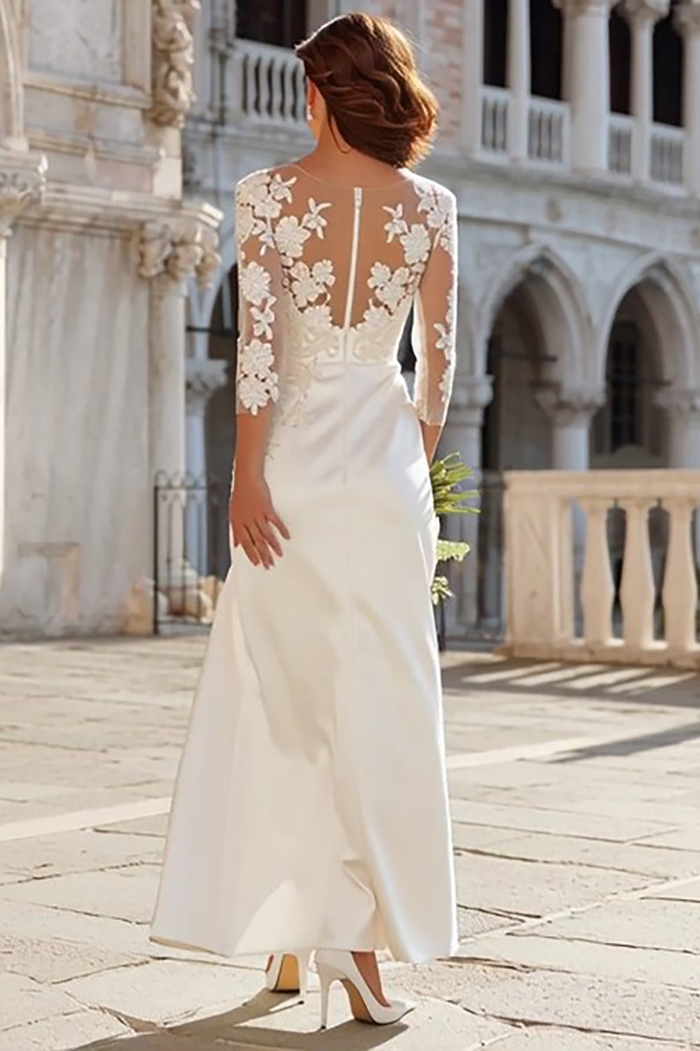 Wedtrend Women Ivory Engagement Dress With Slit Sheath Satin Appliqued Ankle Length Rehearsal Dinner Dress, Ivory / US14