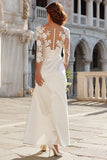 Ivory Sheath Appliqued Engagement Dress With Slit