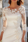 Ivory Sheath Appliqued Engagement Dress With Slit