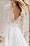Ivory A-Line Lace Bridal Shower Dress with Long Sleeves