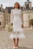 Lace Ruffled High Neck Ivory Bridal Shower Dress With Long Sleeves