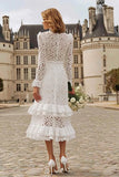 Lace Ruffled High Neck Ivory Bridal Shower Dress With Long Sleeves