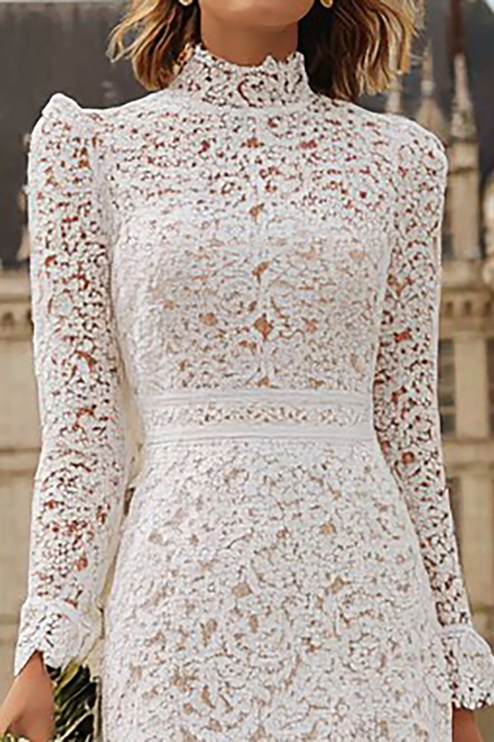 high neck bridal shower dress Ivory Satin Ankle Length Sheath Bridal Shower Dress