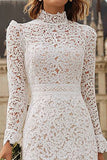 Lace Ruffled High Neck Ivory Bridal Shower Dress With Long Sleeves
