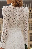 Lace Ruffled High Neck Ivory Bridal Shower Dress With Long Sleeves
