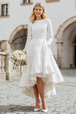 Ivory A-Line Jacquard High-Low Bridal Shower Dress With Long Sleeves