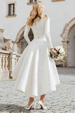 Ivory A-Line Jacquard High-Low Bridal Shower Dress With Long Sleeves