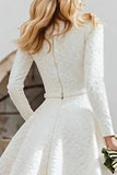 Ivory A-Line Jacquard High-Low Bridal Shower Dress With Long Sleeves