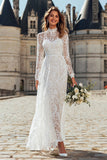 Boho Ivory A-Line Lace Long Sleeve Wedding Dress