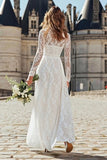 Boho Ivory A-Line Lace Long Sleeve Wedding Dress