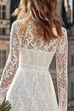 Boho Ivory A-Line Lace Long Sleeve Wedding Dress