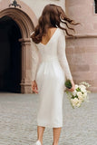 Ivory Sheath Bateau Neck Midi Rehearsal Dinner Dress