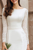 Ivory Sheath Bateau Neck Midi Rehearsal Dinner Dress