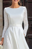 Elegant Ivory Satin Lace A-Line Engagement Dress With Long Sleeves
