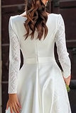 Elegant Ivory Satin Lace A-Line Engagement Dress With Long Sleeves