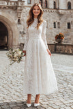 Lace Ivory A-Line Bridal Shower Dress with Long Sleeves