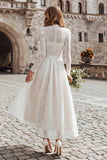 Lace Ivory A-Line Bridal Shower Dress with Long Sleeves