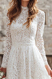 Lace Ivory A-Line Bridal Shower Dress with Long Sleeves