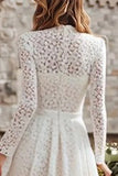 Lace Ivory A-Line Bridal Shower Dress with Long Sleeves