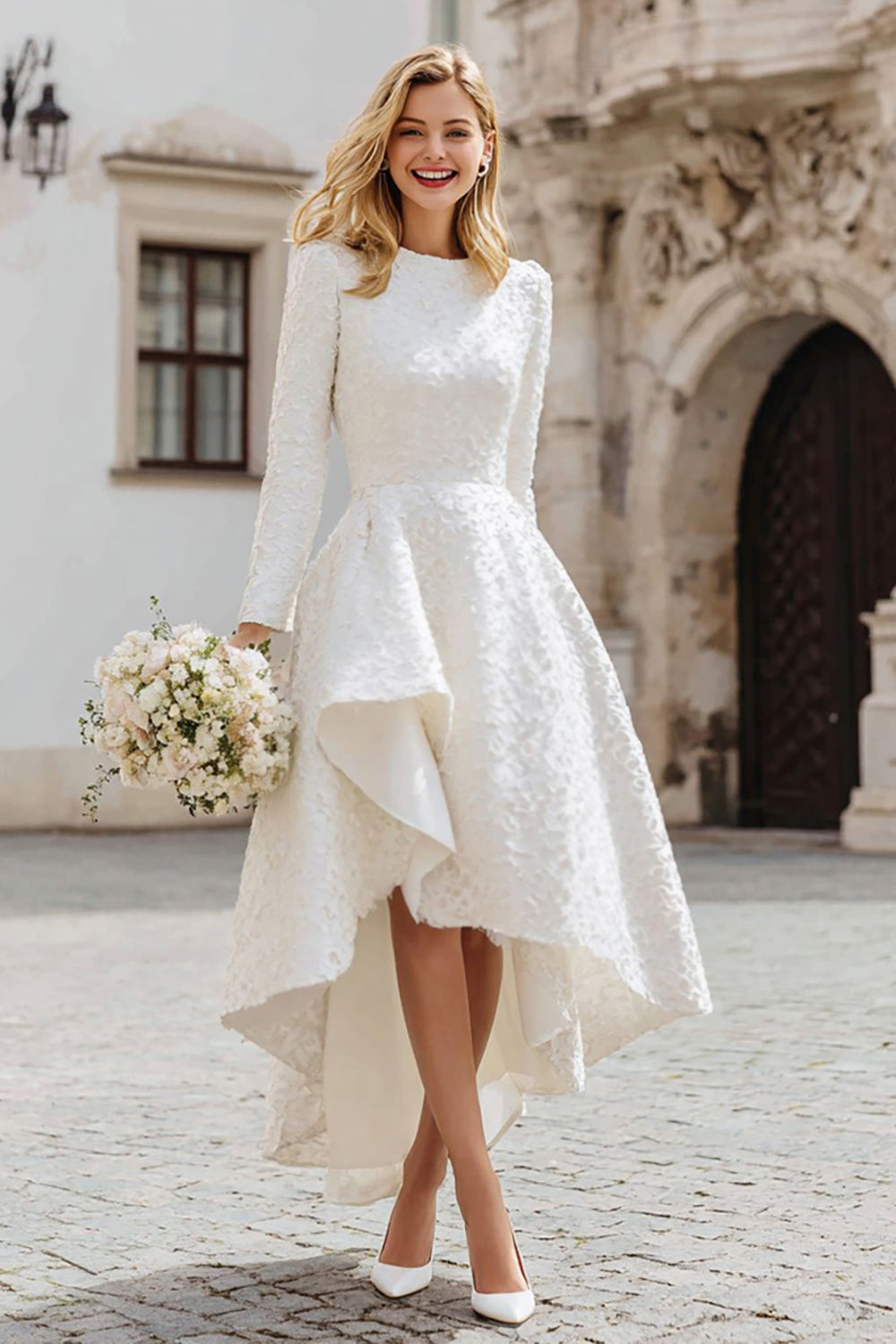 Wedtrend Women Ivory A-Line Bridal Shower Dress High-Low Engagement