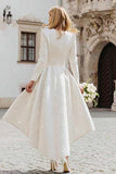 High-Low A-Line Ivory Bridal Shower Dress with Long Sleeves