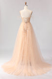 Sparkly Champagne Mermaid Sequin Corset Beaded Long Prom Dress