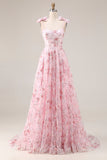 Sparkly Pink Sequin A Line Corset Long Prom Dress with Bows