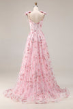 Sparkly Pink Sequin A Line Corset Long Prom Dress with Bows