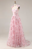 Sparkly Pink Sequin A Line Corset Long Prom Dress with Bows