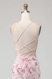 Pink Flower Mermaid Corset Lace Up Back Long Prom Dress with Sequins