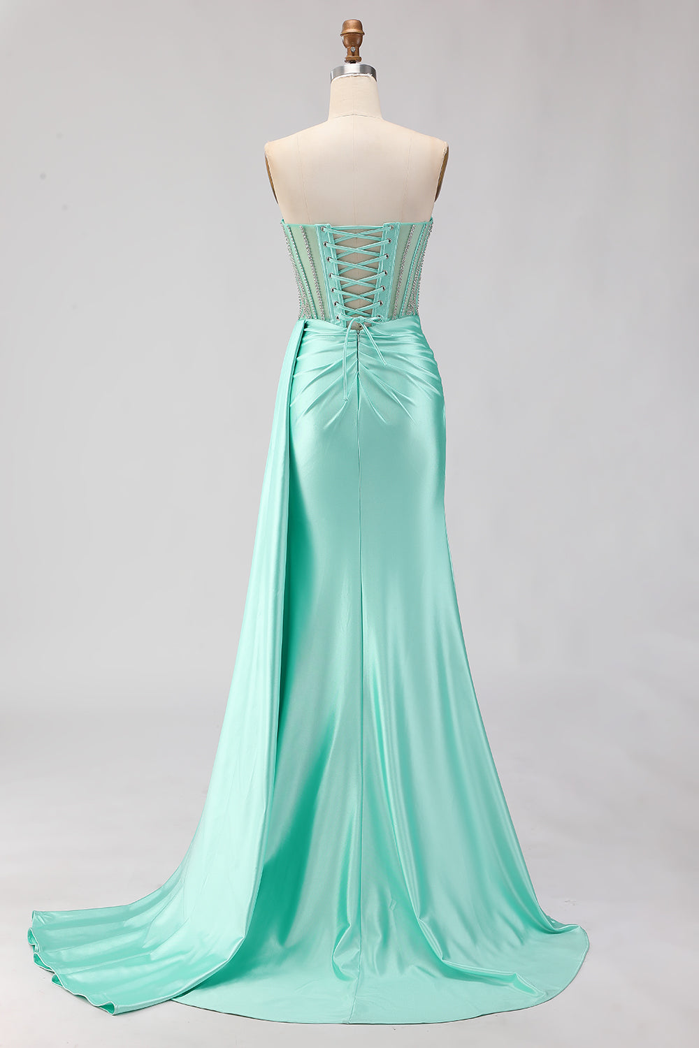 WEDTREND Women Sweetheart Mint Green Long Prom Dress with Slit Mermaid Streamer Beaded Party Dress with Lace Up Back WEDTREND Women Sweetheart Mint Green Long Prom Dress with Slit Mermaid Streamer Beaded Party Dress with Lace Up Back