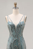Sparkly Grey Blue Mermaid Beaded Sequin Long Prom Dress